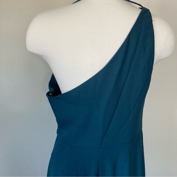 After Six NWT One Shoulder Draped Cowl Neck Maxi Evergreen Dress Size 8 - Picture 4 of 8